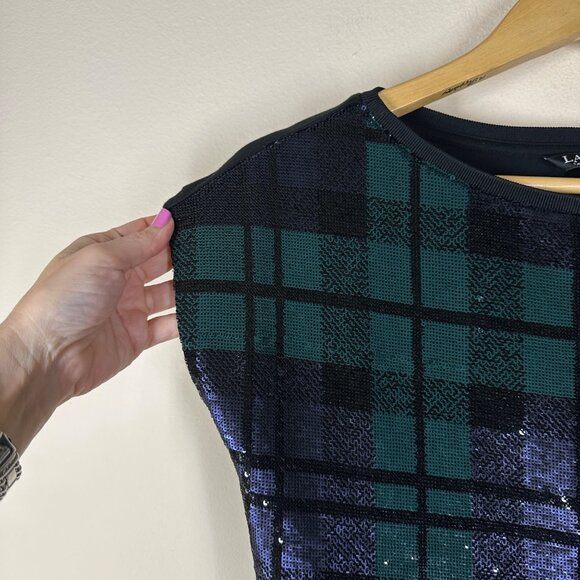 Lauren Ralph Lauren Sequined Plaid Top Multi Womens Size XXS Holiday Old Money - Picture 6 of 9